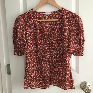 Madewell Silk Button-Sleeve Top in Spring Prairie